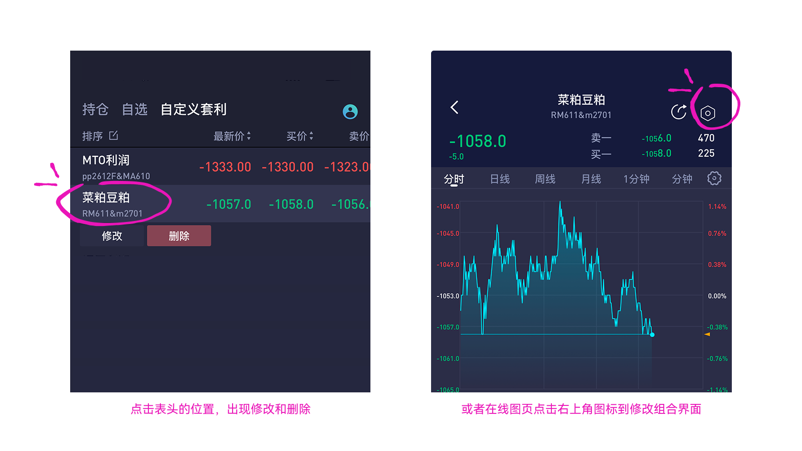 修改和删除自定义套利组合